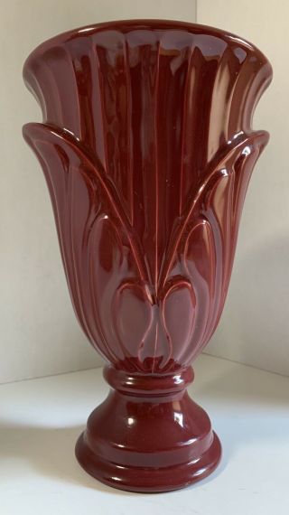 Large Haeger Pottery Maroon Vase Swirls - Art Deco Style