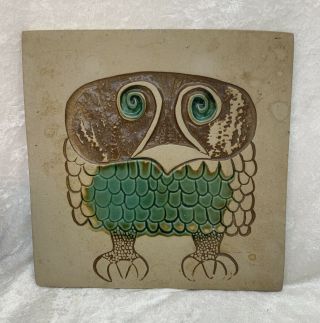 Mid Century David Gil Bennington Pottery Glazed Owl Trivet Tile