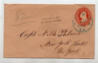 Us Nesbitt Postal Stationery Cover Sc U10 Missent Capt.  N.  B.  Palmer 1860 Id 2276