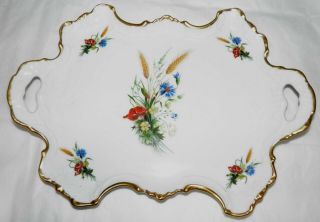 Vintage Chamart Lec Limoges France Handled Dresser Tray W/ Assorted Flowers