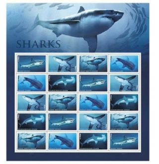 - Usps Forever Stamps - Shark - 1 Sheet Of 20 Stamps