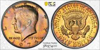 1974 - D Kennedy Half Dollar Pcgs Ms64 Bu Gem Unc Color Toned Prime Coin (mr)