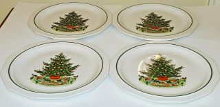 Set Of 4 Retired Pfaltzgraff Christmas Heritage Stoneware Dinner Plates 10 5/8 "