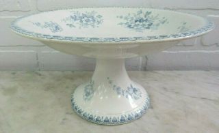 Antique Soft Blue & White Footed Pedestal Dish Transferware Flowers Holland
