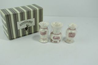Johnson Brothers Old Britain Castles Pink Set Of 3 Mini Vases 4.  5 "