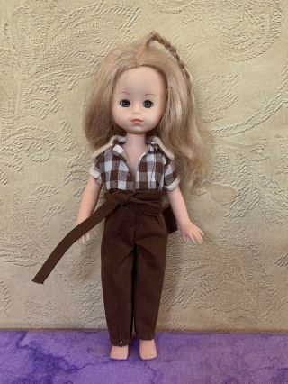 Vintage 1978 Ginny Vogue Doll - Clothing Blonde - Sleepy Eye - Brown Plaid Gingham 8 "