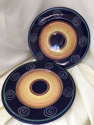Pier 1 Italian Swirl Dinner Plates Hand Painted Earthenware Italy - Set Of Two