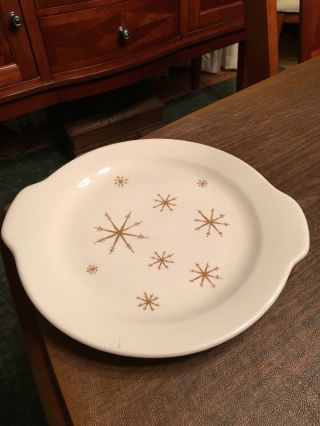 Royal China Star Glow Handled Cake Plate Vintage Retro Atomic Gold Stars