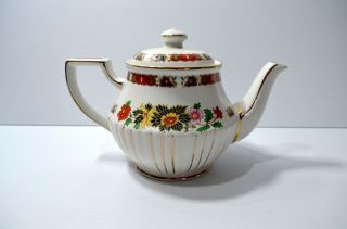 Vintage Sadler England 1744 Gold Floral Tea Pot Teapot Pitcher