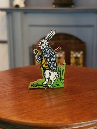 Miniature Artisan Signed Hand Painted Alice In Wonderland White Rabbit