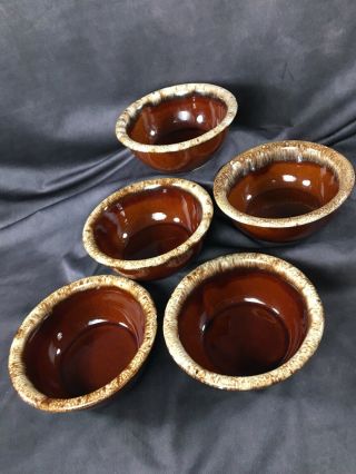Set Of 5 - Vintage Hull Brown Drip Glaze Ceramic 5 1/2 " Cereal Soup Fruit Bowls