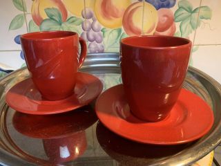 Set Of 2 Waechtersbach Germany Fun Factory Glossy Cherry Red 4”mug & Saucer