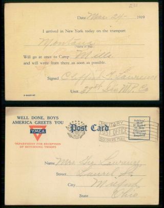 Mayfairstamps Uss Montana 1919 Ymca Arrival Notification Wwi To Milford Oh Wwg84