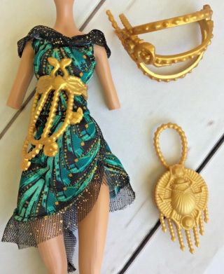 Monster High Cleo De Nile Frights Camera Action Dress Gold Belt Purse Headband