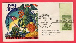 Fdc Scott 929 Iwo Jima & Marine Corps July 11,  1945 Staehle Cachet