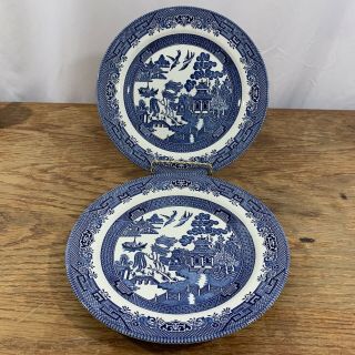 Set Of 2 Churchill 8” Salad Plates Blue Willow Staffordshire England
