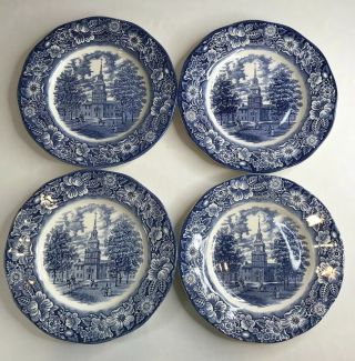 Staffordshire China Liberty Blue Dinner Plates 9 3/4 " Set Of 4 Independence Hall