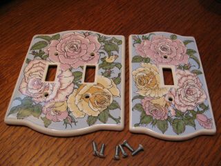 Santa Barbara Ceramic Design Pink Yellow Rose Switch Plates 1 Single & 1 Double