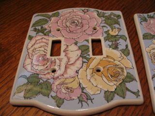 Santa Barbara Ceramic Design Pink Yellow Rose Switch Plates 1 Single & 1 Double 3