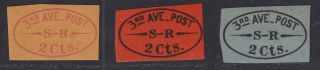 3rd Ave.  Post 2 Cts. ,  Forgery A Of 139l1 Local Post,  Three Diff.  Lyons Cv $30.