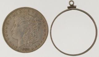One Dollar Silver Coin And Bezel,  Rare,  1888