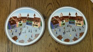 Villeroy And Boch Naif Pattern 2 Round Tea Tiles / Trivet 8 " Laplau Luxembourg