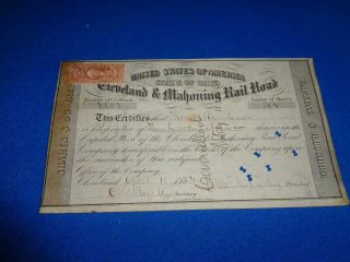1864 Cleveland & Mahoning Railroad Stock Certificate W/revenue Stamps