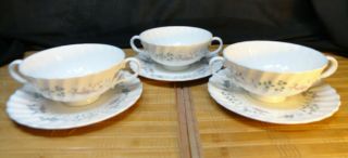 Royal Doulton Glen Auldyn Two Handled Soup Cups And Saucers,  Set Of 3,