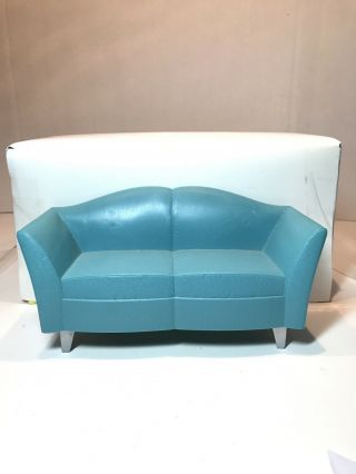 2007 Barbie Doll My Dream House Glam Teal Blue Sofa Couch Living Room Furniture