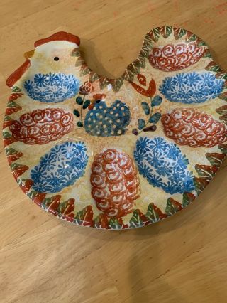 Egg / Deviled Egg Chicken Shape Platter Made In Italy Hand Painted