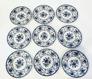 9pc Johnson Brothers Indies Blue Bread & Butter Plates England Floral & Birds