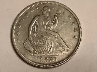 1870 - S.  Seated Liberty Half Vf Value $185.