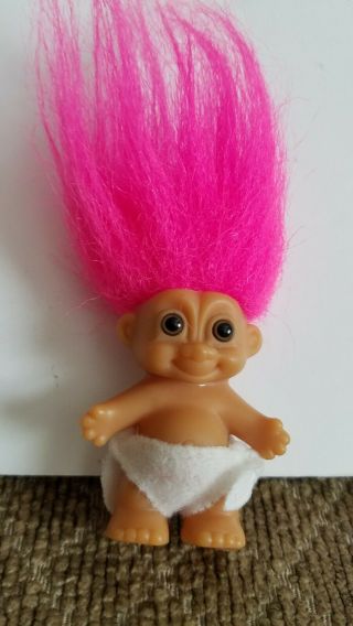 Russ Troll Baby Vintage Pink Hair In A White Diaper