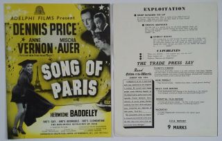 Song Of Paris [1952] Adelphi Films Press Kit Dennis Price,  Hermione Baddeley