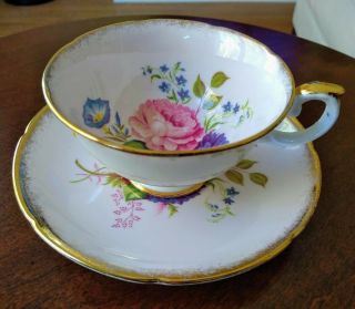 Royal Grafton Fine Bone China Tea Cup & Saucer Flowers Brushed Gold