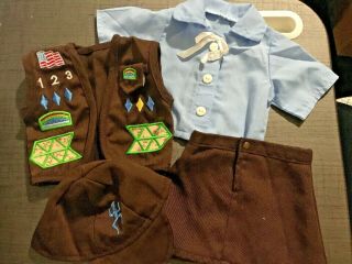 Blue Brown Girl Scout Uniform Outfit (fits American Girl) Shirt Skirt Vest Hat