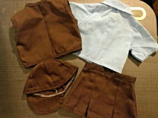 blue brown Girl Scout Uniform outfit (fits American Girl) shirt skirt vest hat 2
