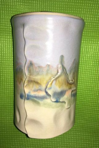 Texas 3d Pottery Vase Blue Drip Glaze Vintage Rare Signed By Artist Wilder 