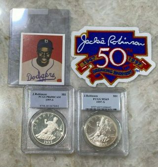 (2) 1997 - S Jackie Robinson 90 Silver $1 Commemoratives - Pcgs Ms69 & Pr69dcam