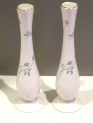 Lenox China Rose Manor Pink Round Pair Bud Vases Xlnt