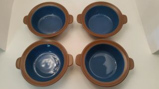 Dansk Blt Pottery Blue Lugged Soup Cereal Bowls Set Of 4