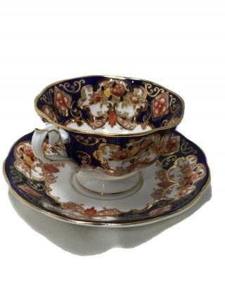 Royal Albert Heirloom Footed Tea Cup And Saucer Blue With Gold Trim