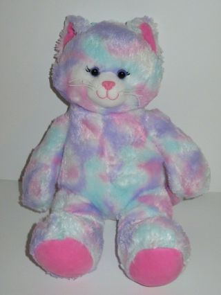 Build A Bear Plush Kitty Cat Pastel Tie Dye 16 " Stuffed Animal Pink White Purple