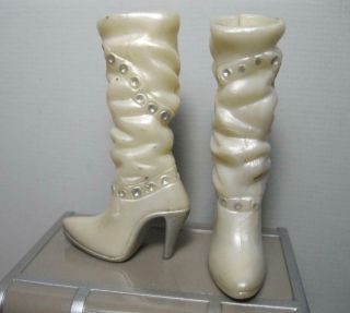 2006 Barbie My Scene Kennedy Bling Doll Clothes Tall White/silver High Heel Boot