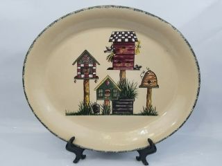 Home And Garden Party Stoneware Platter 2002 Birdhouse K5