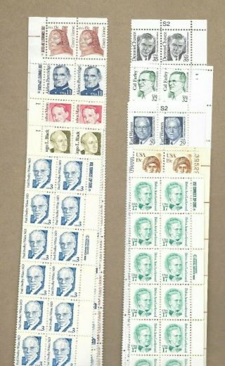 Plate Blocks 10 Different 3 - Cent To 35 - Cent Great Americsans Plate Strips
