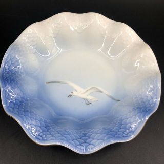 B&g Bing Grondahl Denmark - Seagull - Ruffled Bowl 227 Blue & White 7 1/4”