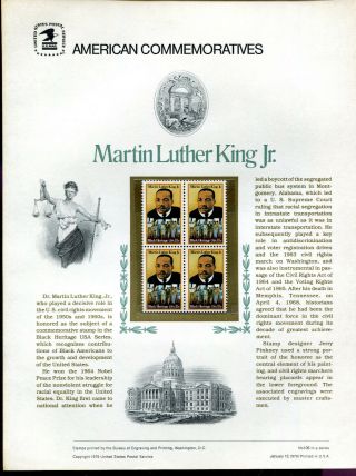1771 Martin Luther King Jr.  Usps Cat.  106 Commemorative Stamp Panel