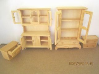 Ehi Dollhouse Miniature Furniture Natural Unfinished 2 Wood Hutchs 2 Drawers