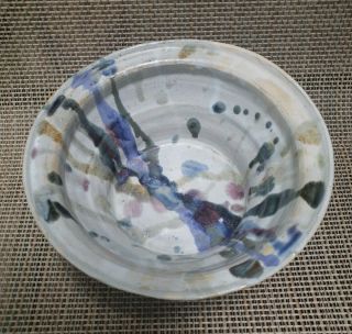 Signed Studio Art Pottery Large Multi Color Bowl Dish 8 
